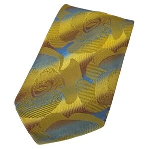 Vintage Aqua Marine de Cyrill Necktie Gold Brown Blue Abstract Silk Mens Tie‎